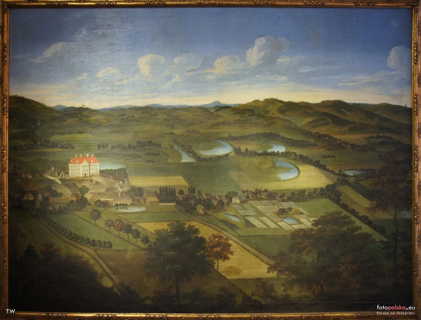 Widok Sobieszowa z pałacem Schaffgotschów na obrazie z około 1732 roku